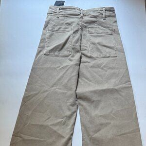 Zara Jeans Womens Khaki Beige Frayed Raw Hem Wide Leg Pants Boho High Rise Sz 8